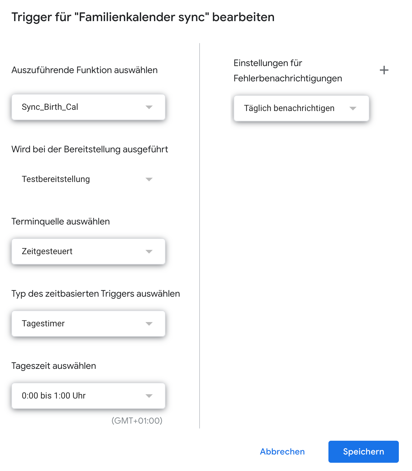 Trigger Konfiguration für nächtlichen Sync